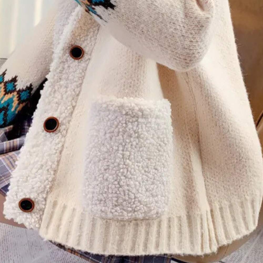 WW | Gestrickte Winterjacke mit Fleecekragen - Freizeitmode