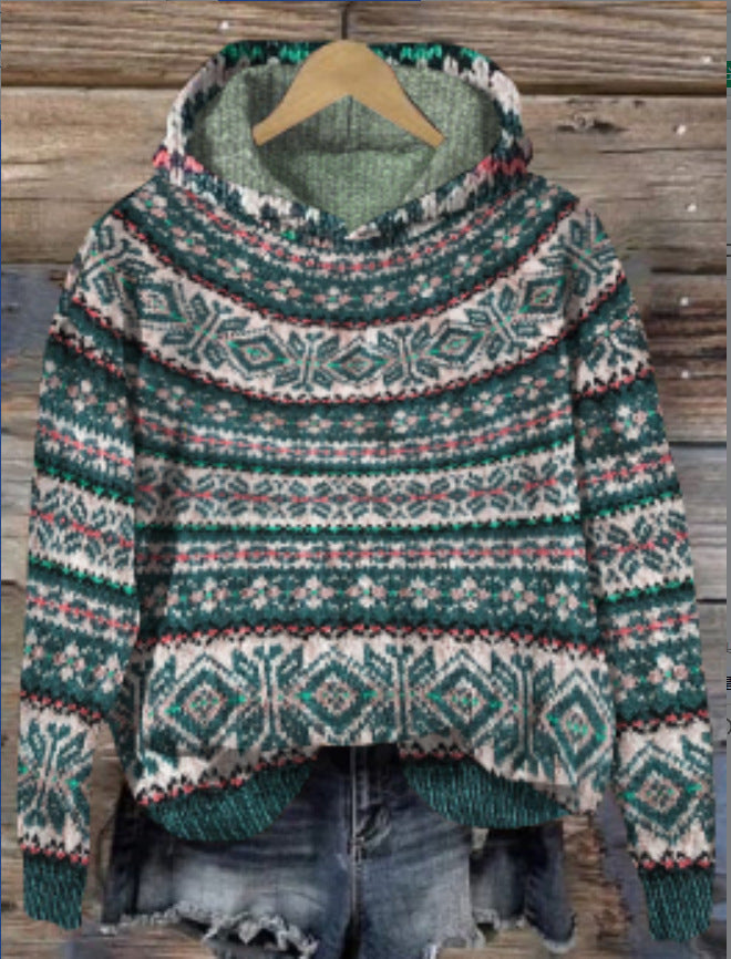 WW | Hoodie with Norwegian pattern - Knitted sweater with hood