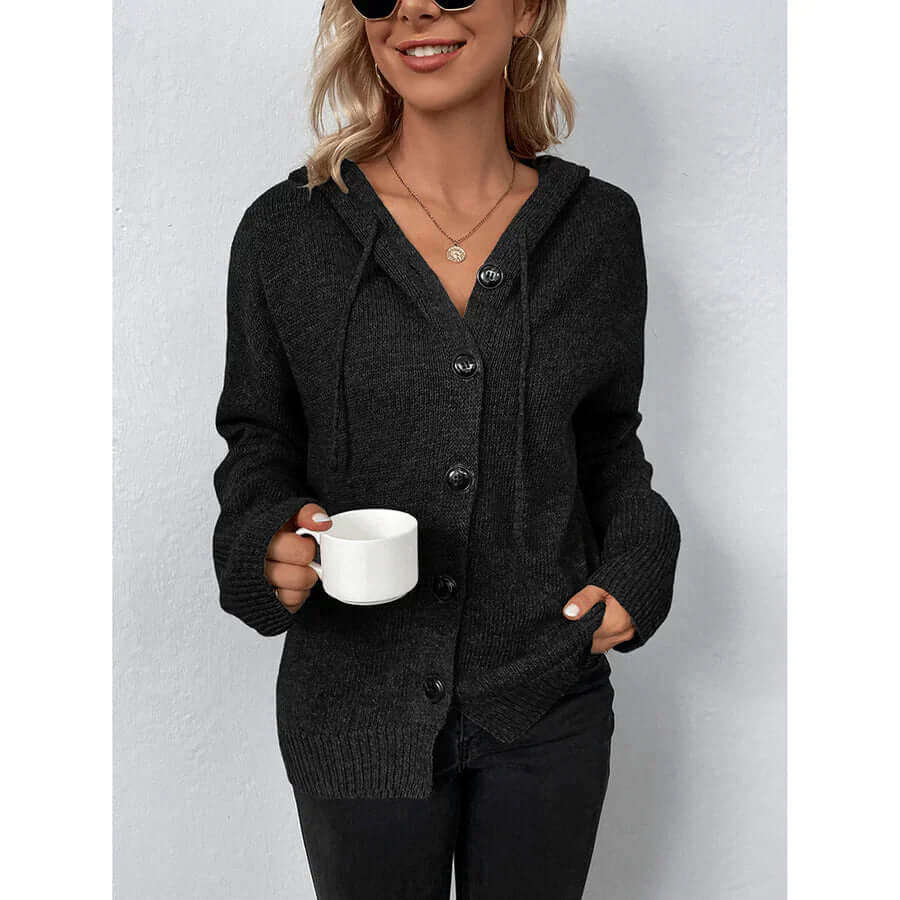 WW | Damen Strickjacke mit Kapuze und langen Ärmeln