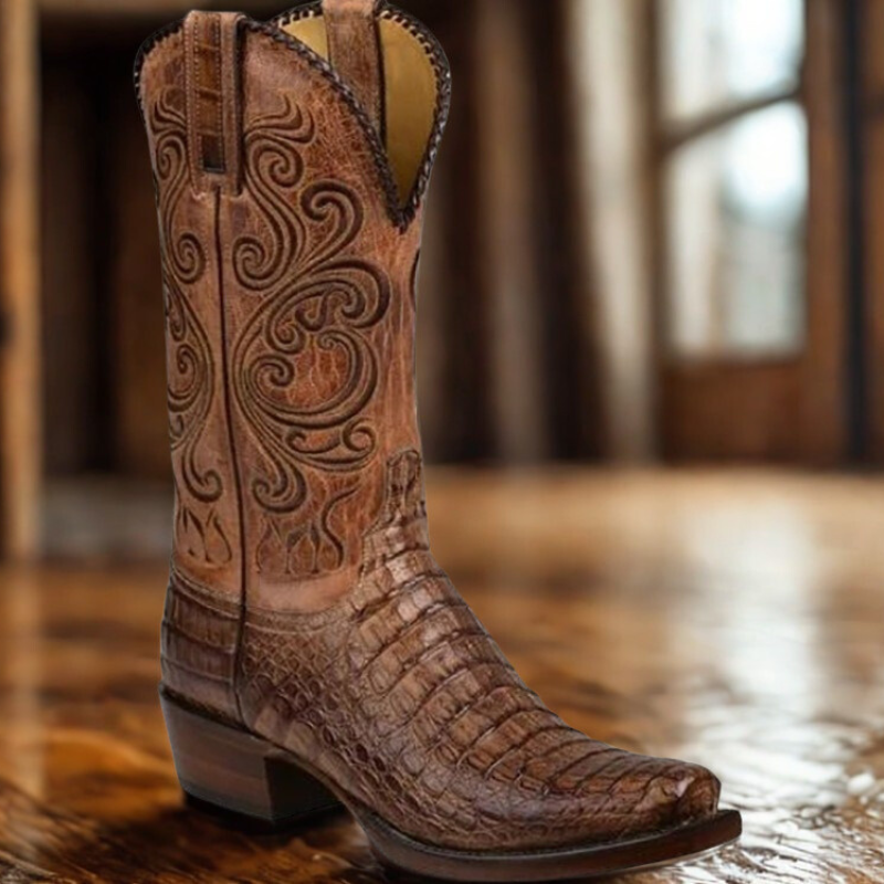 WW | Westernstiefel - Geprägt Leder mit Blockabsatz