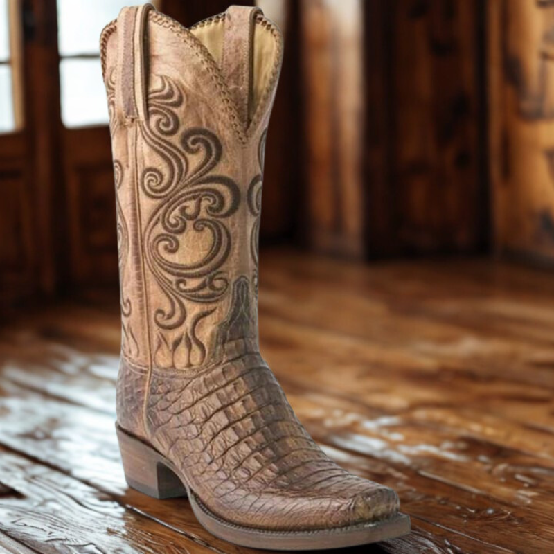 WW | Westernstiefel - Geprägt Leder mit Blockabsatz