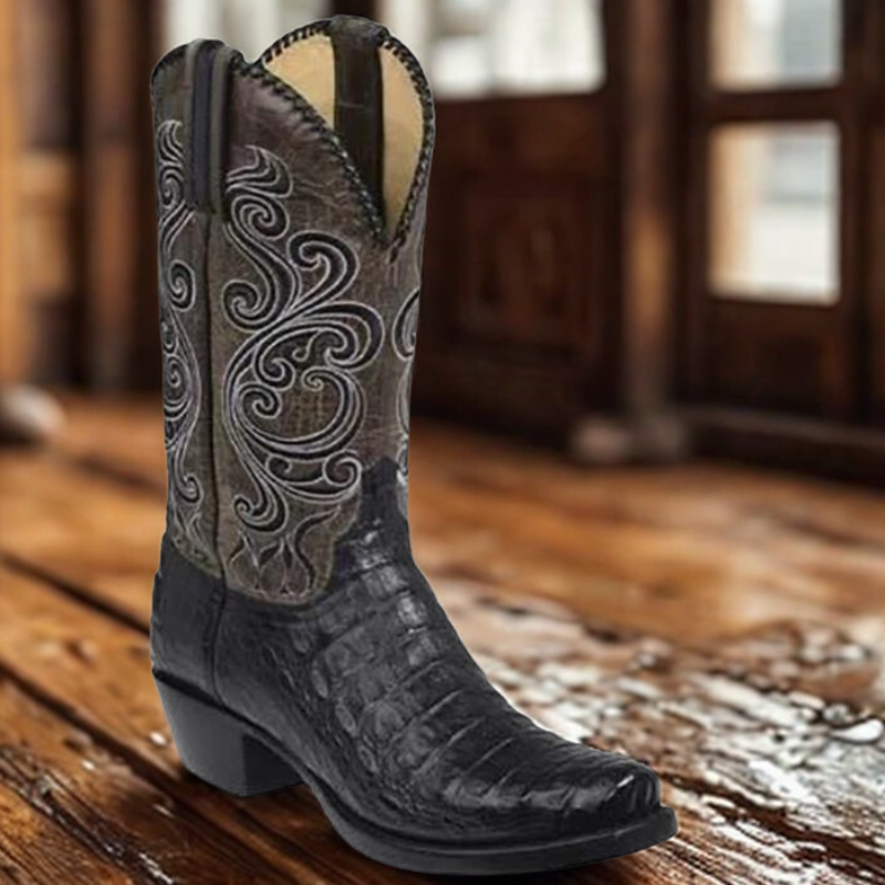 WW | Westernstiefel - Geprägt Leder mit Blockabsatz