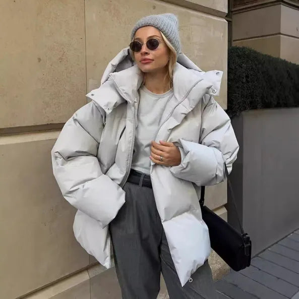 WW | Damen Winter Pufferjacke mit Kapuze und Reißverschluss