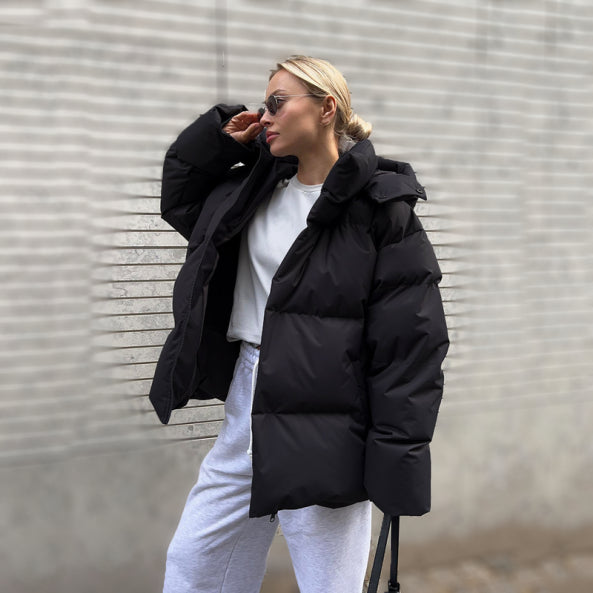 WW | Damen Winter Pufferjacke mit Kapuze und Reißverschluss