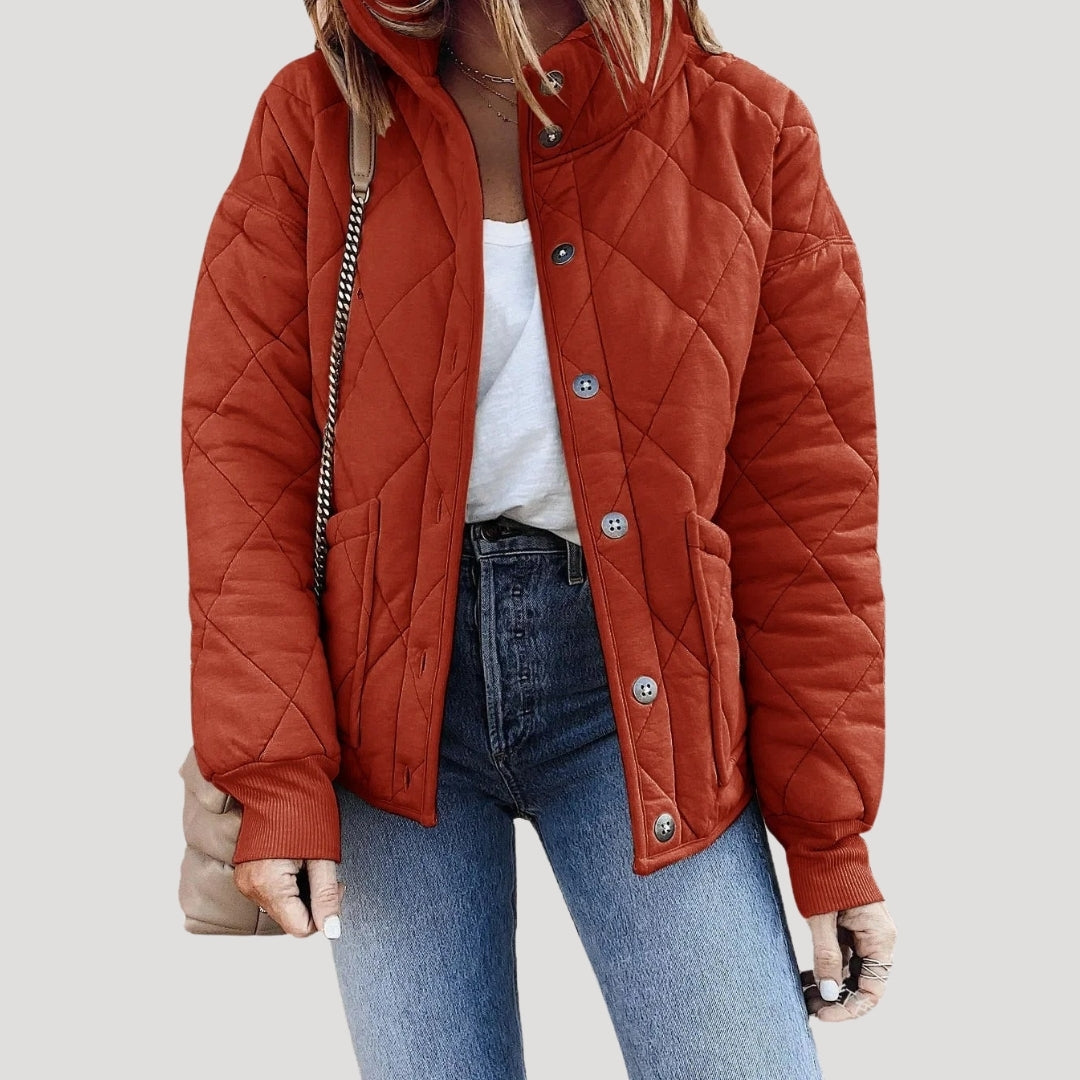 WW | Damen Gestepptes Pufferjacke mit Stehkragen und Reißverschlusstaschen