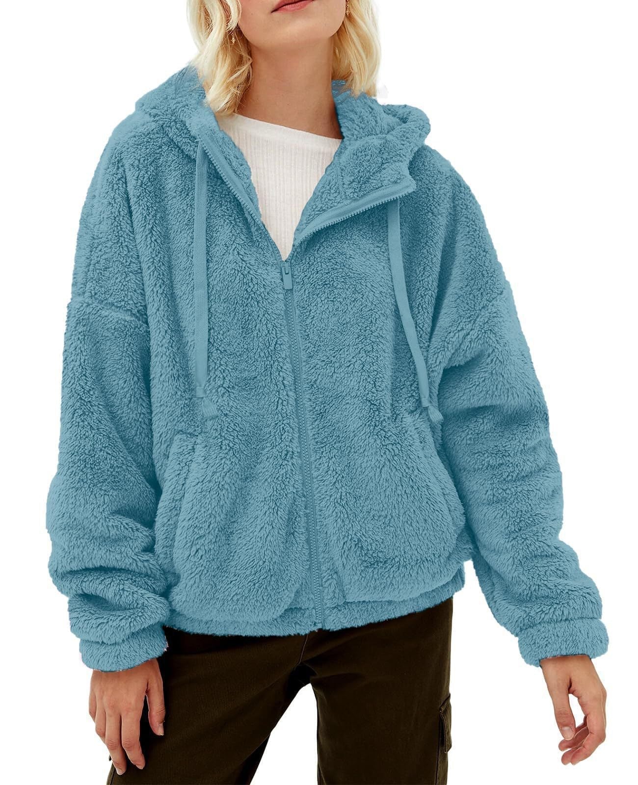 WW | Damen Teddy Jacke mit Warmem Futter und Kapuze