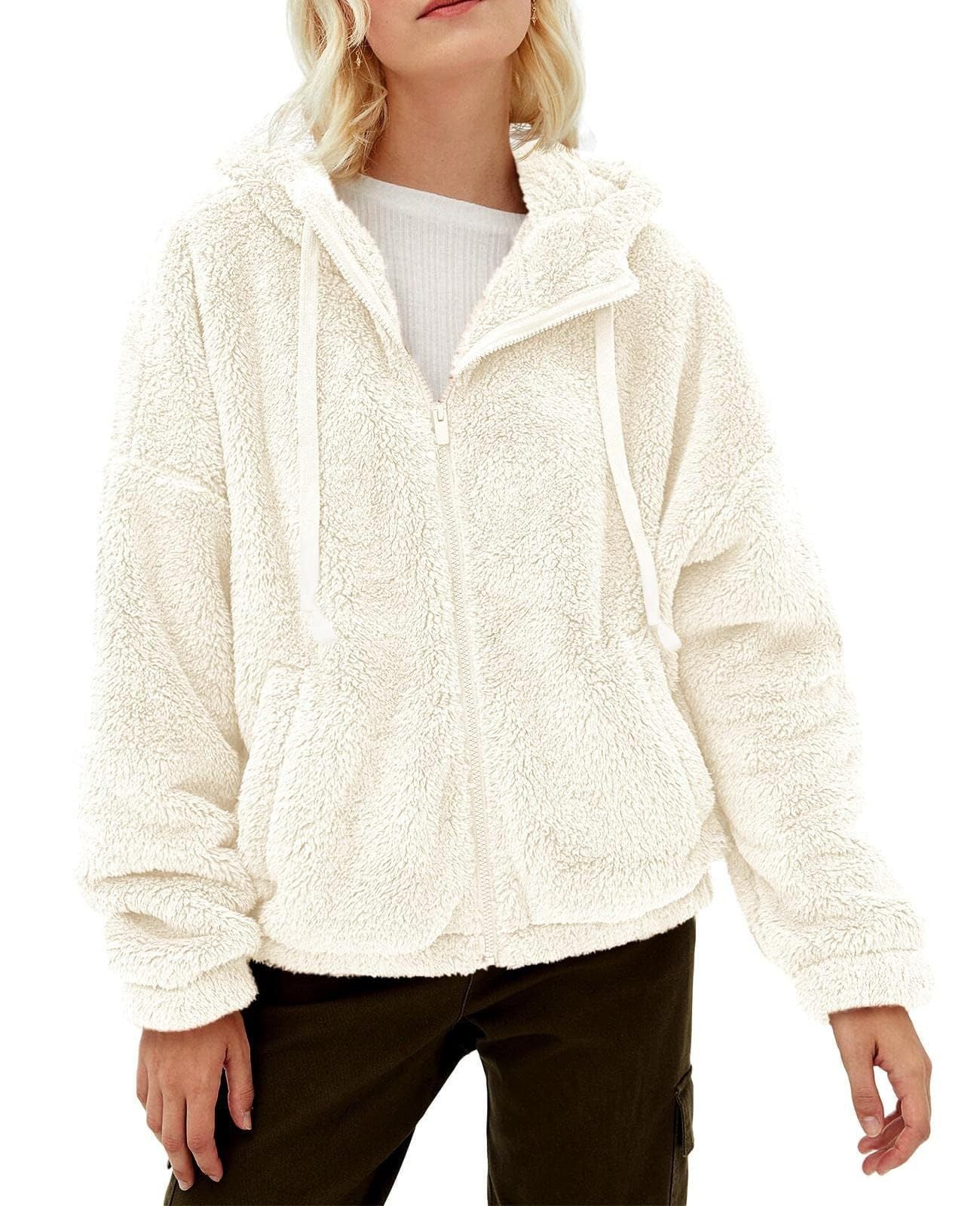 WW | Damen Teddy Jacke mit Warmem Futter und Kapuze