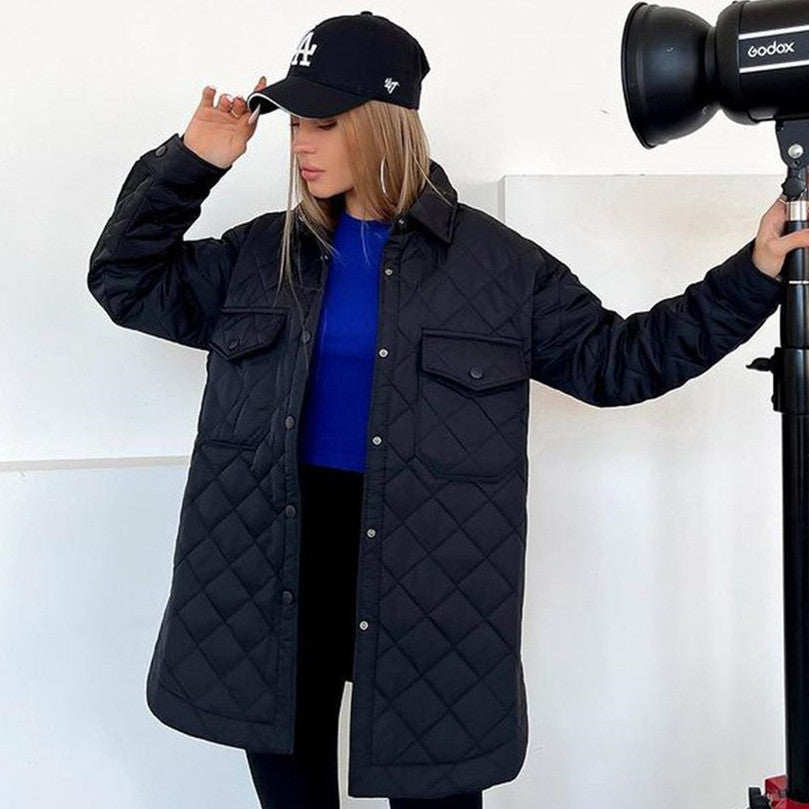 WW | Damen Wattierte Winterjacke mit Langen Ärmeln und Druckknöpfen