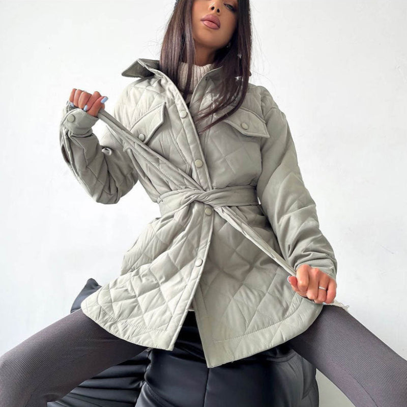 WW | Damen Wattierte Winterjacke mit Langen Ärmeln und Druckknöpfen
