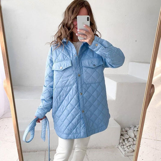 WW | Damen Wattierte Winterjacke mit Langen Ärmeln und Druckknöpfen