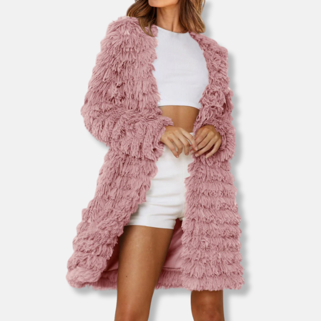 WW | Damen Lange Cardigan mit Schauriger Textur und Offener Vorderseite