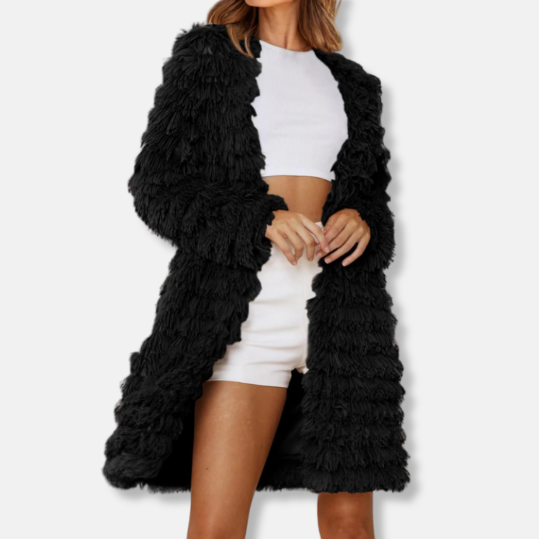 WW | Damen Lange Cardigan mit Schauriger Textur und Offener Vorderseite