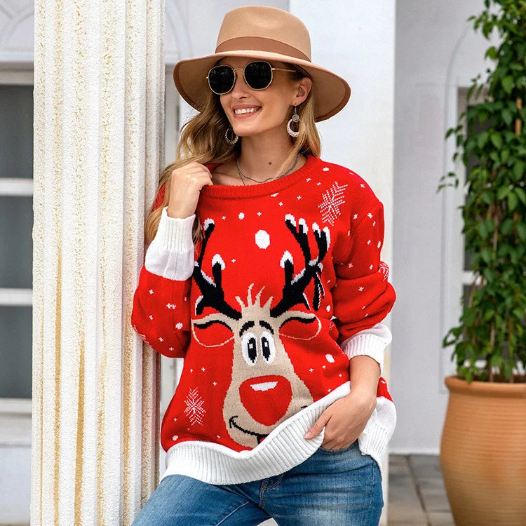 WW | Strickpullover für Damen - Weiche Passform & Festliches Weihnachtsmuster für den Winter