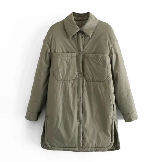 WW | Damen Winterjacke mit langen Ärmeln und Knopfverschluss
