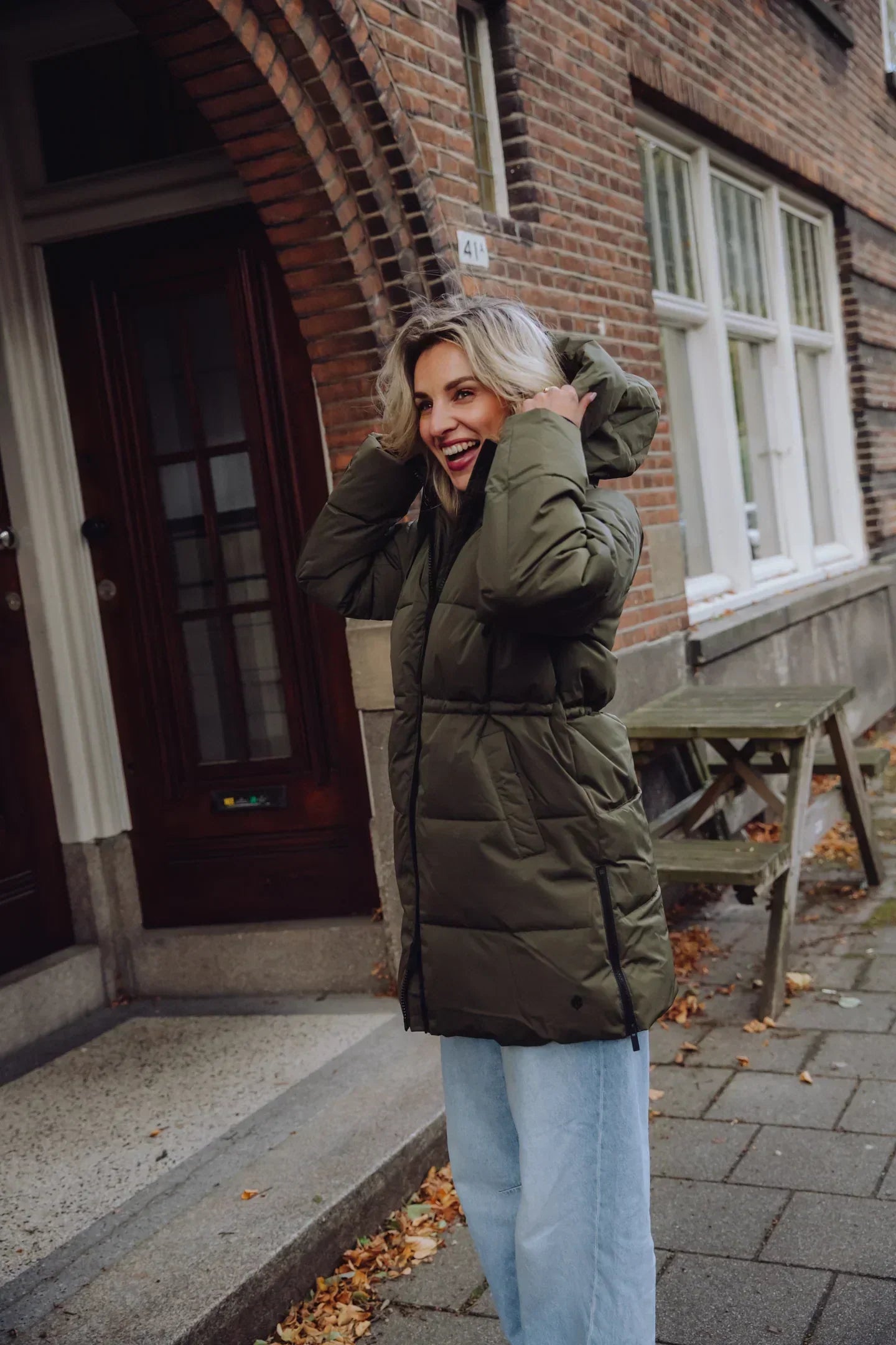 WW | Futter mit Kapuze Halblang Pufferjacke Winterjacke für Damen