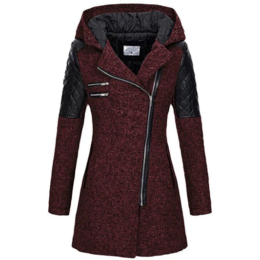 WW | Damen Winterjacke mit Kapuze und Asymmetrischem Reissverschluss