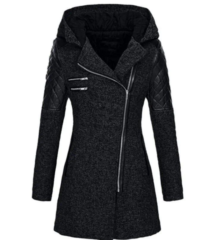 WW | Damen Winterjacke mit Kapuze und Asymmetrischem Reissverschluss
