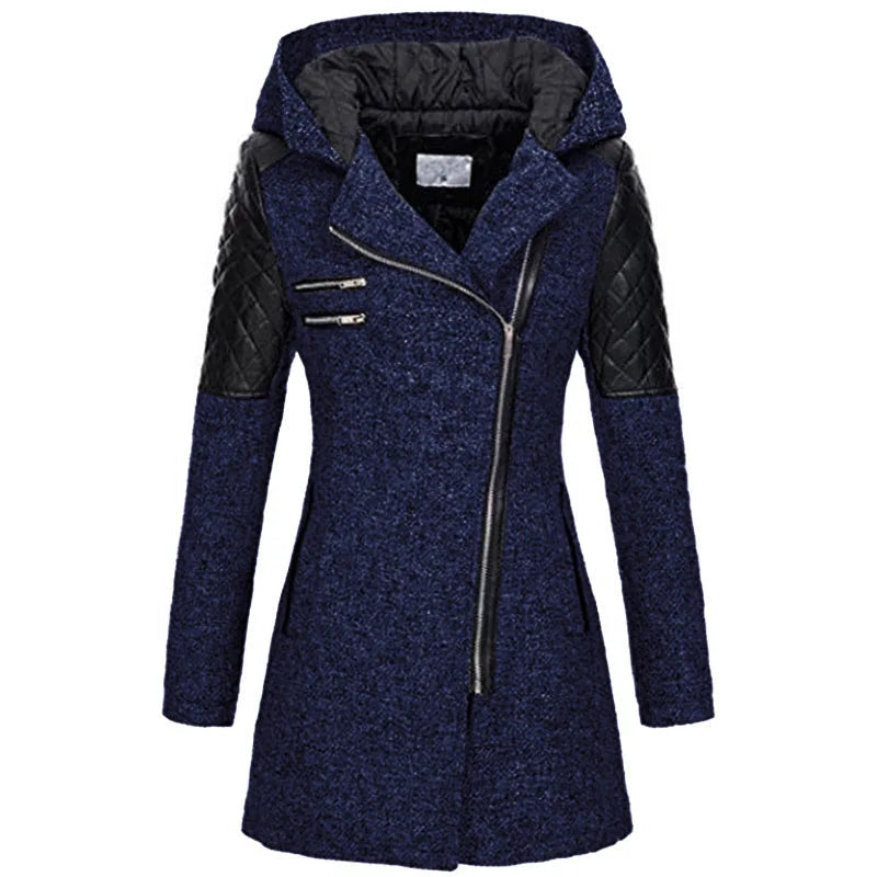 WW | Damen Winterjacke mit Kapuze und Asymmetrischem Reissverschluss