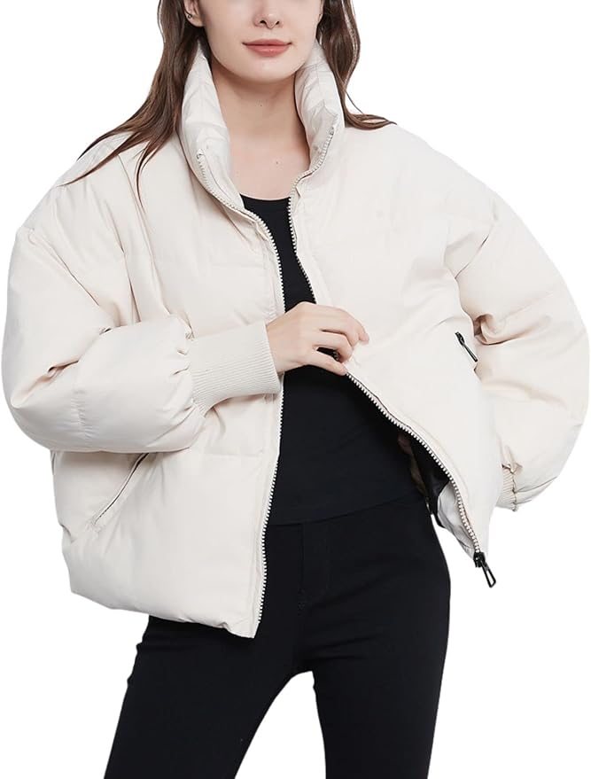 WW | Damen Gewatteete Pufferjacke mit Stehkragen und Schräge Reißverschlusstaschen