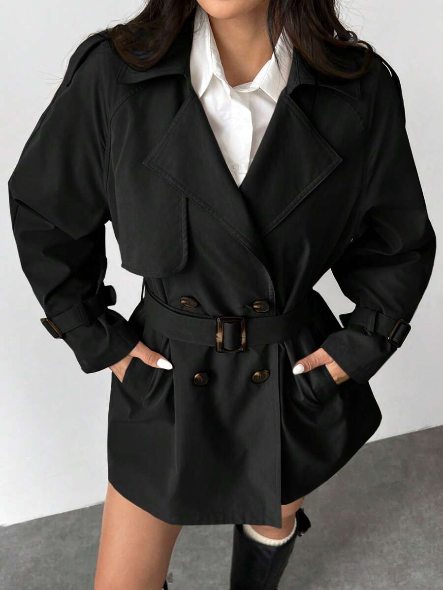 WW | Damen Kurze Regenjacke mit Schleifenbund und Doppelter Knopfleiste