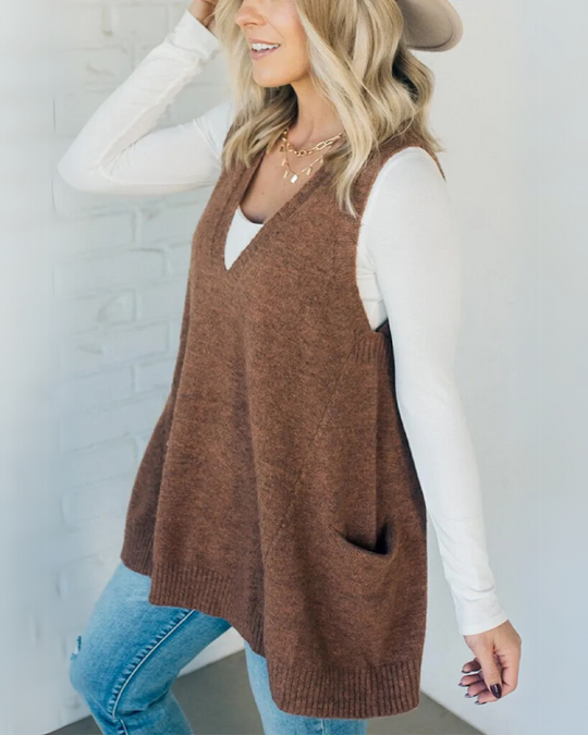 WW | Damen Pullover-Cardigan mit V-Ausschnitt und Praktischen Taschen