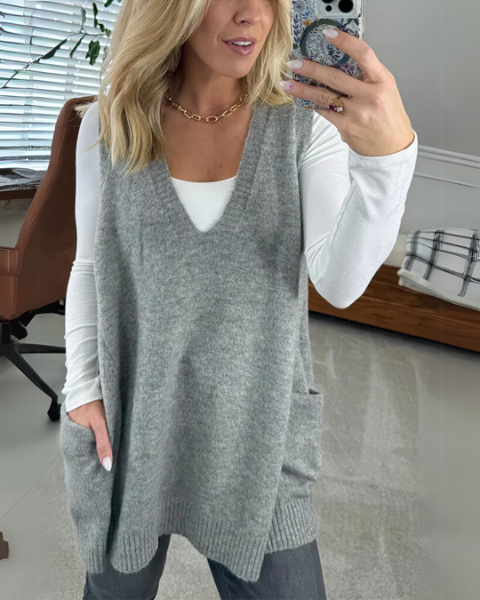WW | Damen Pullover-Cardigan mit V-Ausschnitt und Praktischen Taschen