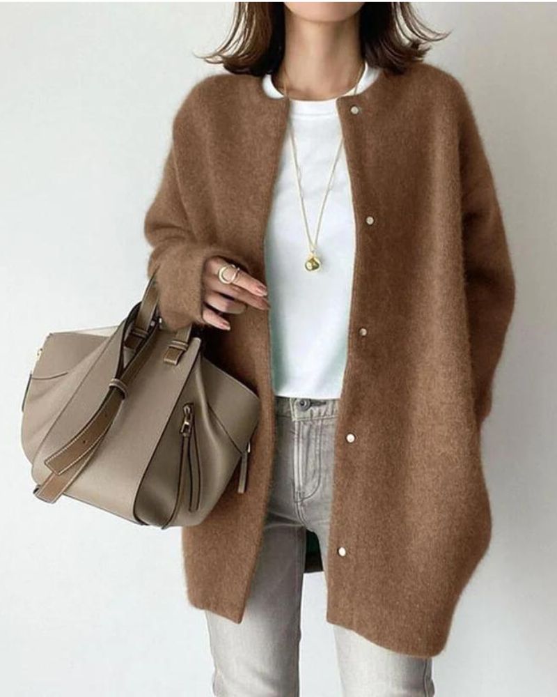 WW | mittellange Gestrickte Jacke mit Knopfverschluss