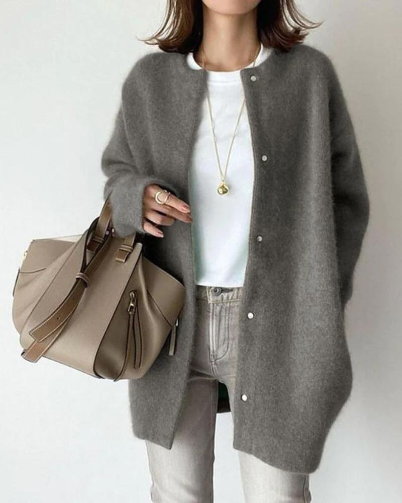 WW | mittellange Gestrickte Jacke mit Knopfverschluss