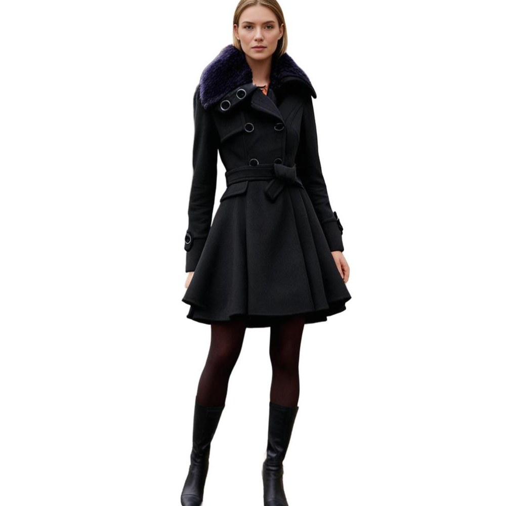 WW | Doppelreiher Gürtel Prinzessinnenjacke Wintertrenchcoat