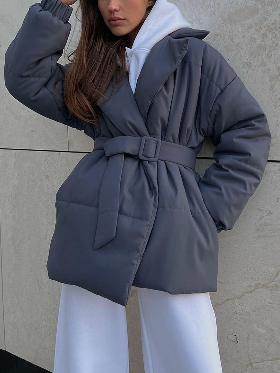 WW | Übergröße Gürtel Gepolsterte Jacke Daunenjacke