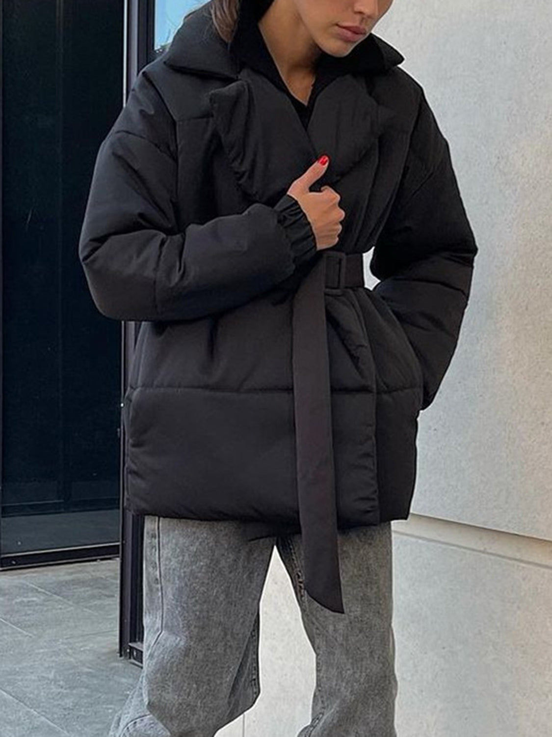 WW | Übergröße Gürtel Gepolsterte Jacke Daunenjacke