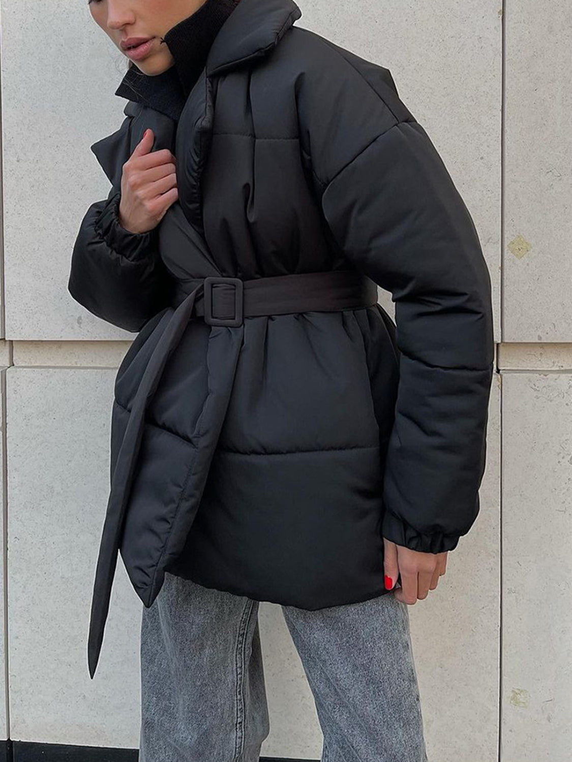 WW | Übergröße Gürtel Gepolsterte Jacke Daunenjacke