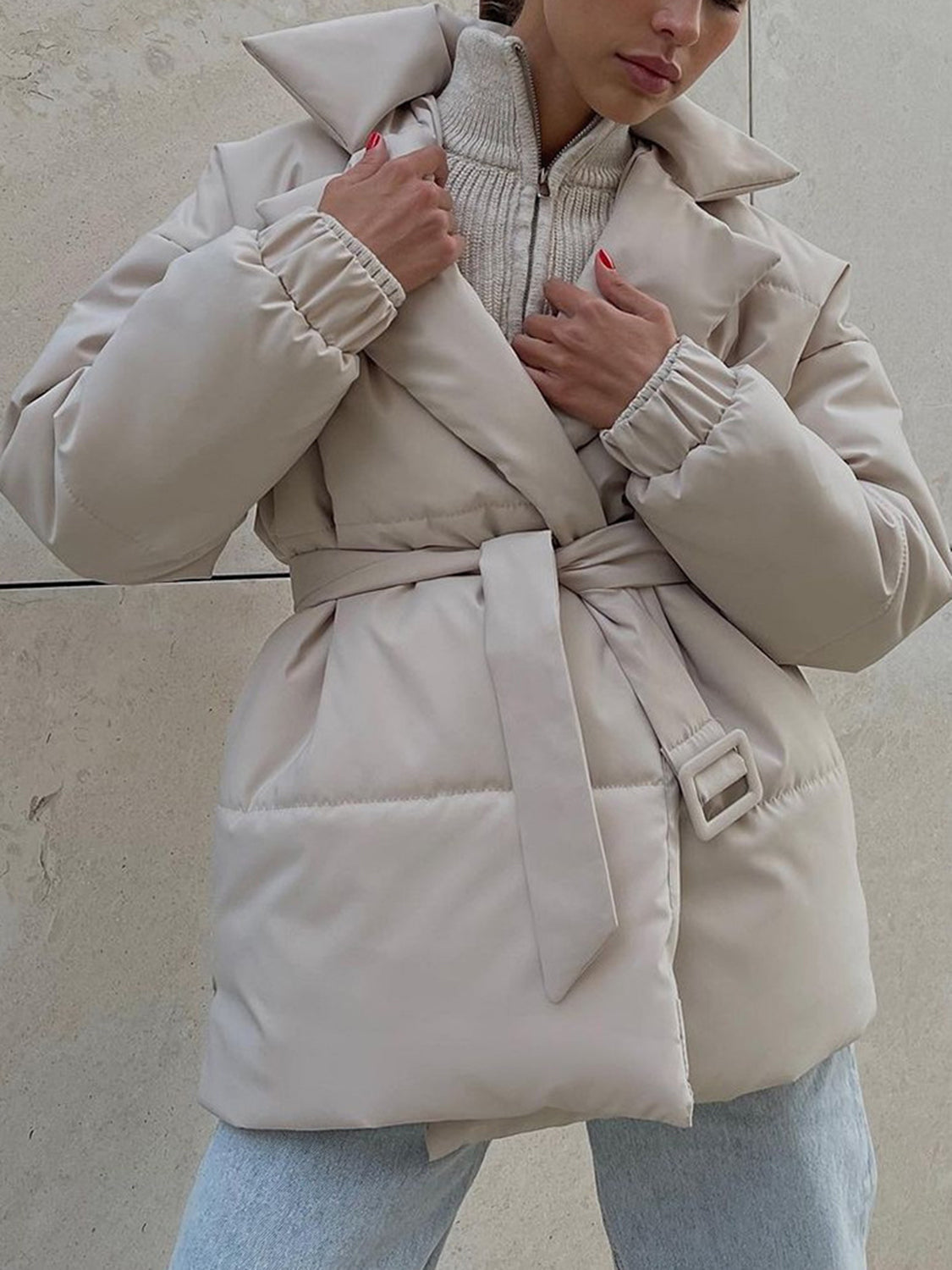 WW | Übergröße Gürtel Gepolsterte Jacke Daunenjacke