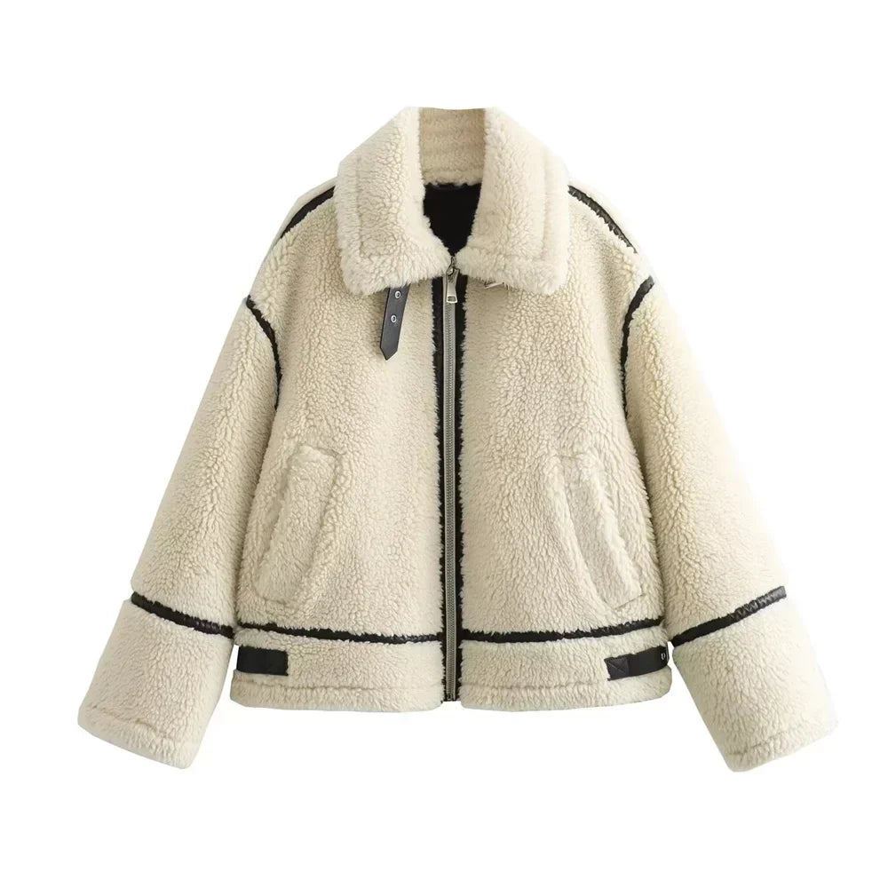 WW | Warme & weiche Sherpa-Jacke mit Kragen und Reißverschluss für den Winter