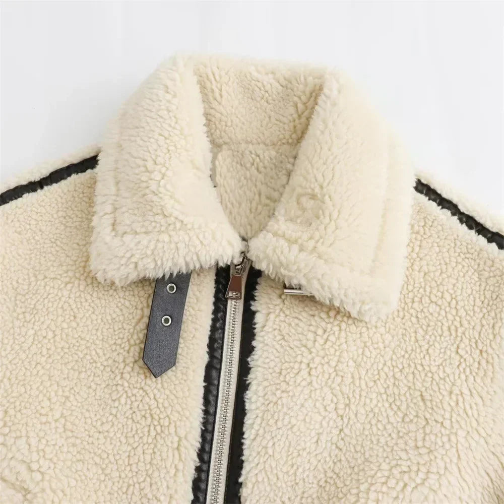 WW | Warme & weiche Sherpa-Jacke mit Kragen und Reißverschluss für den Winter