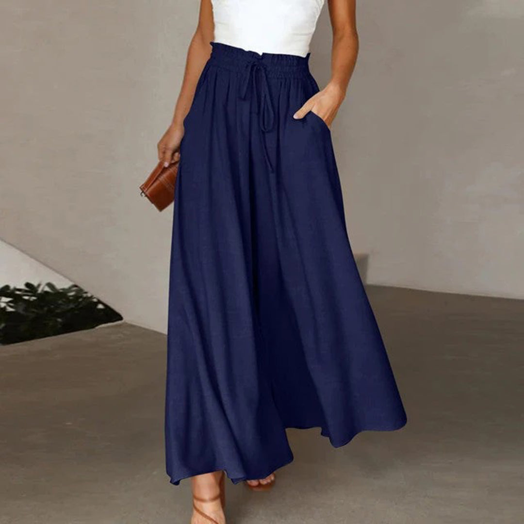 WW | Maxi Rock Hohe Taille Elastisch mit Schnürung A-Linie mit Taschen Lang und Luftig
