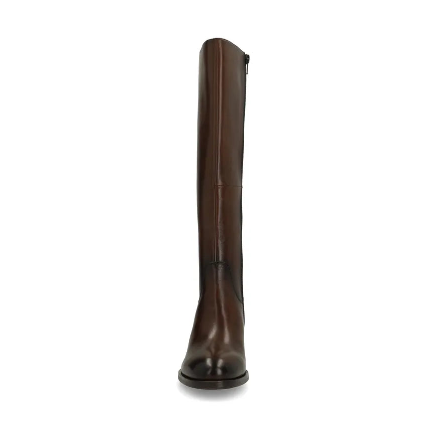 WW | Elegant Dark Brown Knee-High Boots for Women - Genuine Leather with Block Heel for All-Day Comfort