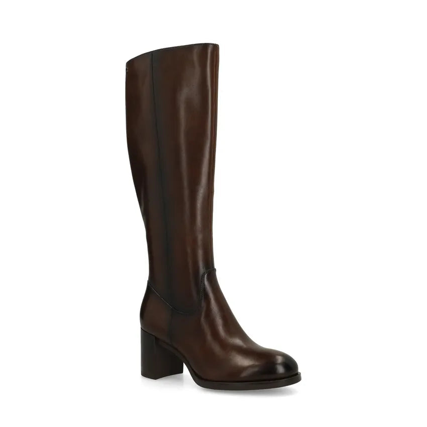 WW | Elegant Dark Brown Knee-High Boots for Women - Genuine Leather with Block Heel for All-Day Comfort
