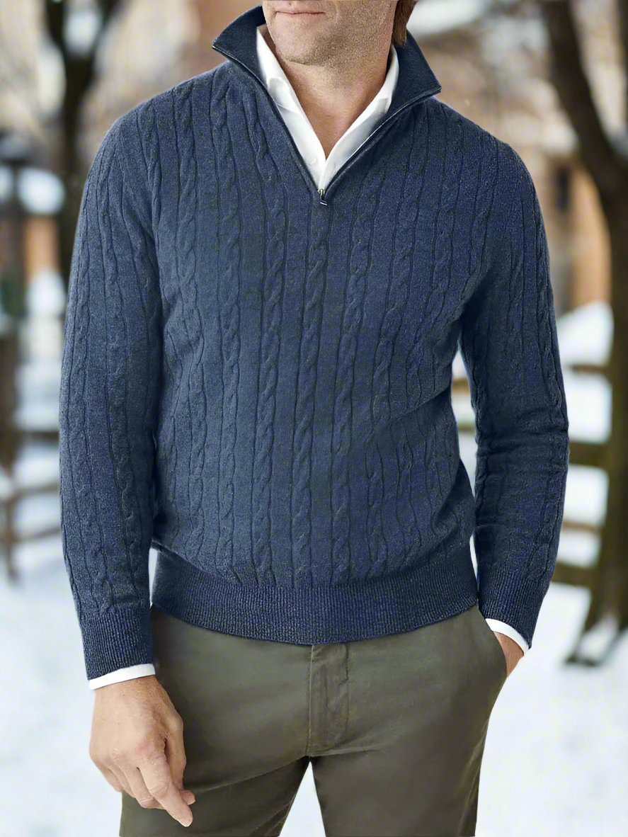 WW | Cable Knit Wool Blend Regular Fit Half-Zip High Neck