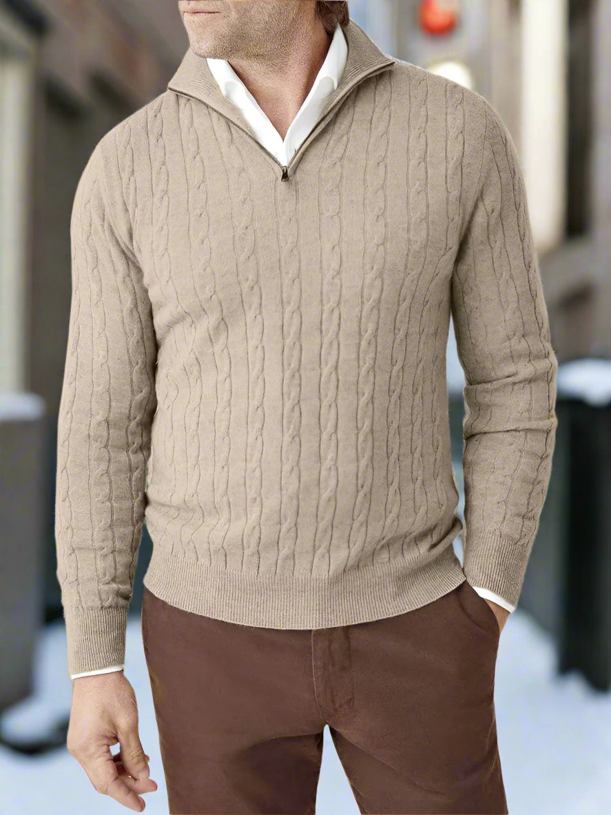WW | Cable Knit Wool Blend Regular Fit Half-Zip High Neck