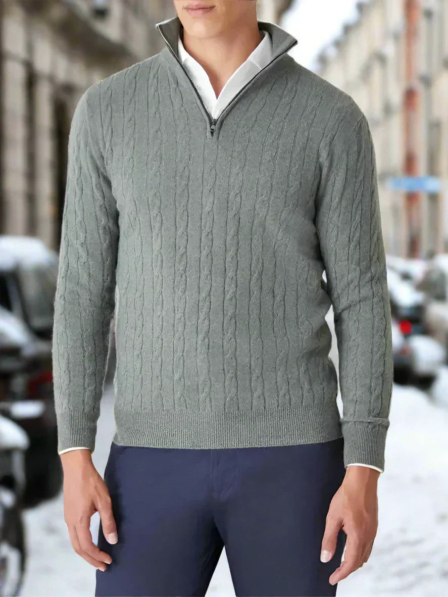 WW | Cable Knit Wool Blend Regular Fit Half-Zip High Neck