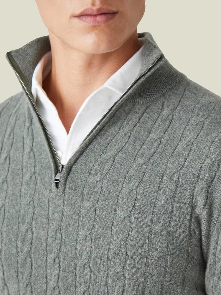 WW | Cable Knit Wool Blend Regular Fit Half-Zip High Neck
