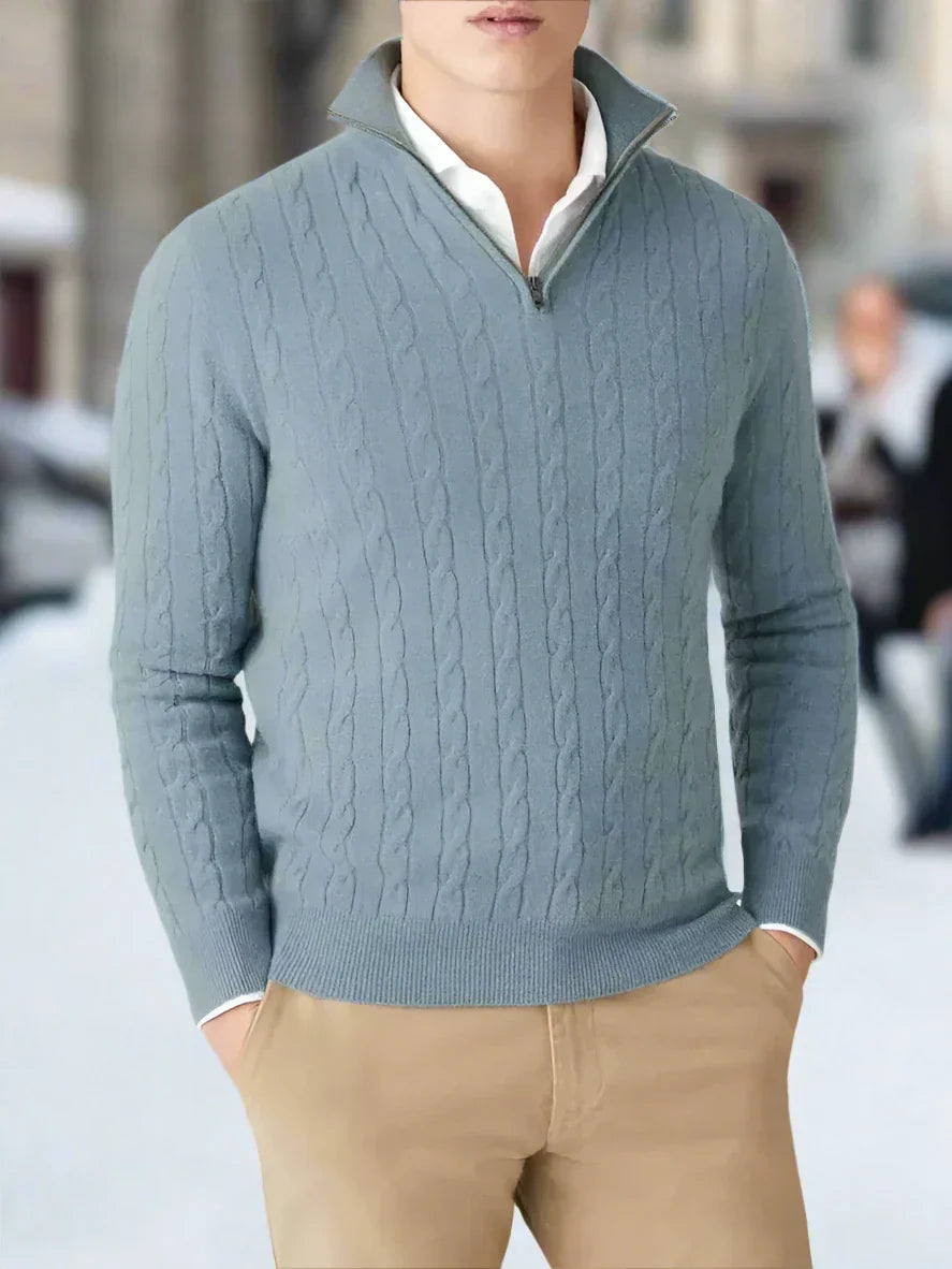 WW | Cable Knit Wool Blend Regular Fit Half-Zip High Neck