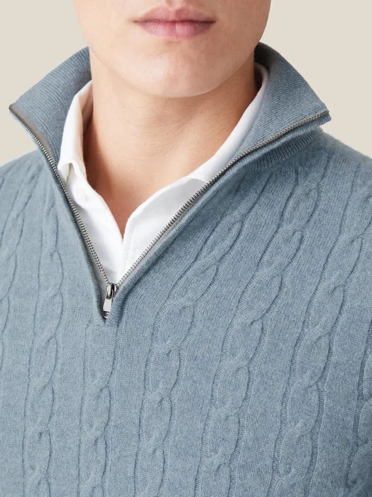 WW | Cable Knit Wool Blend Regular Fit Half-Zip High Neck