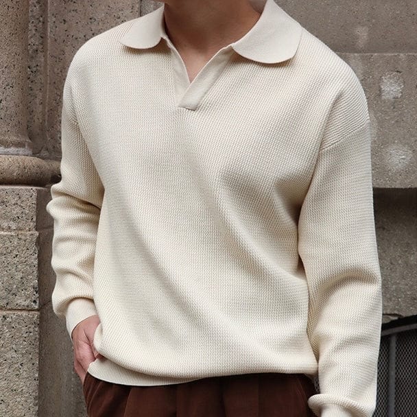 WW | Knitted Sweater Polo Collar V-Neck Long Sleeve Comfortable Fit