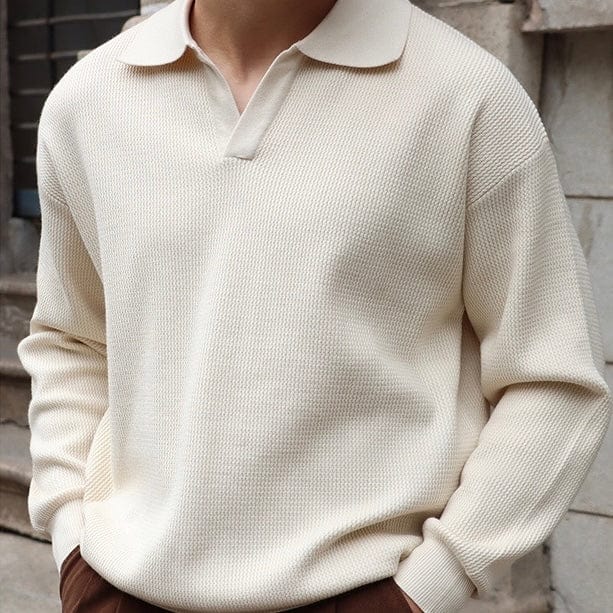 WW | Knitted Sweater Polo Collar V-Neck Long Sleeve Comfortable Fit
