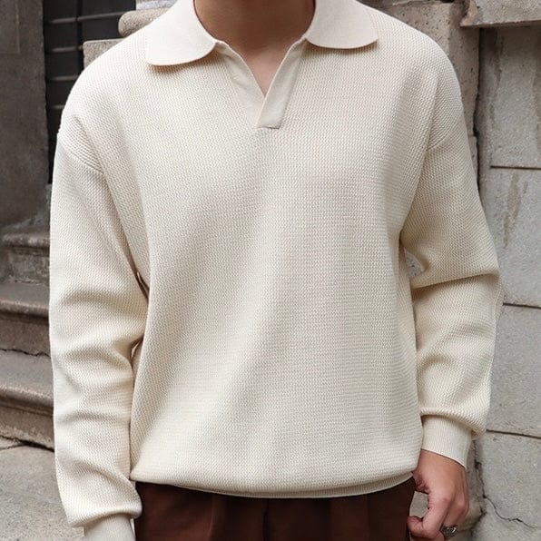 WW | Knitted Sweater Polo Collar V-Neck Long Sleeve Comfortable Fit