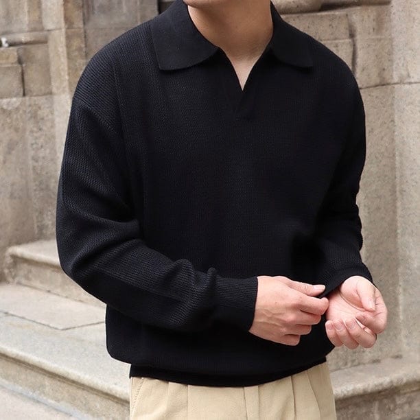 WW | Knitted Sweater Polo Collar V-Neck Long Sleeve Comfortable Fit