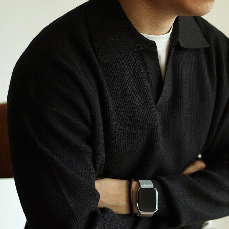 WW | Knitted Sweater Polo Collar V-Neck Long Sleeve Comfortable Fit