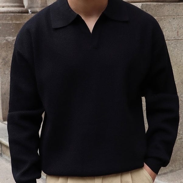 WW | Knitted Sweater Polo Collar V-Neck Long Sleeve Comfortable Fit